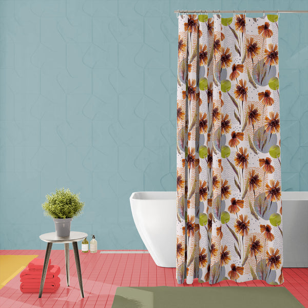 Watercolor Floral Leaves D13 Washable Waterproof Shower Curtain-Shower Curtains-CUR_SH_EL-IC 5017053 IC 5017053, Abstract Expressionism, Abstracts, Art and Paintings, Botanical, Digital, Digital Art, Dots, Floral, Flowers, Geometric, Geometric Abstraction, Graphic, Illustrations, Nature, Patterns, Scenic, Semi Abstract, Signs, Signs and Symbols, Watercolour, watercolor, leaves, d13, washable, waterproof, polyester, shower, curtain, eyelets, aster, daisy, pattern, art, autumn, background, border, brown, cham