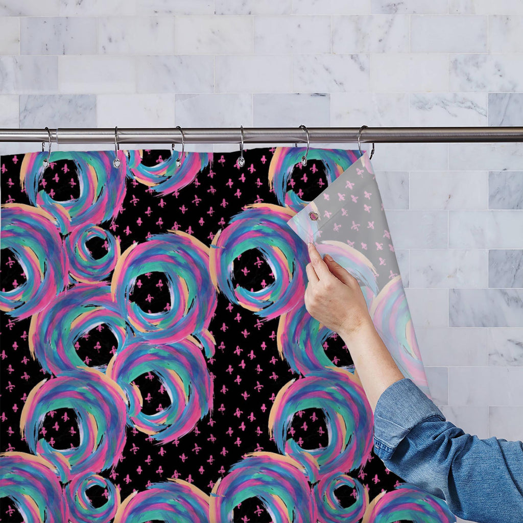 Abstract Circles Brushstrokes D1 Washable Waterproof Shower Curtain-Shower Curtains-CUR_SH_EL-IC 5017063 IC 5017063, Abstract Expressionism, Abstracts, Art and Paintings, Circle, Drawing, Gouache, Illustrations, Modern Art, Patterns, Semi Abstract, Signs, Signs and Symbols, Sketches, Stripes, Watercolour, abstract, circles, brushstrokes, d1, washable, waterproof, shower, curtain, acrylic, art, artistic, background, blot, brush, brushstroke, canvas, color, colorful, creative, curve, dab, design, doodle, drop