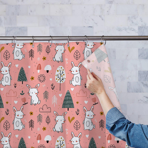 White Bunnies in Forest Washable Waterproof Shower Curtain-Shower Curtains-CUR_SH_EL-IC 5017077 IC 5017077, Animals, Animated Cartoons, Baby, Black and White, Botanical, Caricature, Cartoons, Children, Fashion, Floral, Flowers, Illustrations, Kids, Love, Nature, Patterns, Pets, Romance, Scenic, Signs, Signs and Symbols, Sketches, White, bunnies, in, forest, washable, waterproof, polyester, shower, curtain, eyelets, cute, bunny, animal, pattern, rabbit, vector, seamless, sketch, wallpaper, background, cartoo