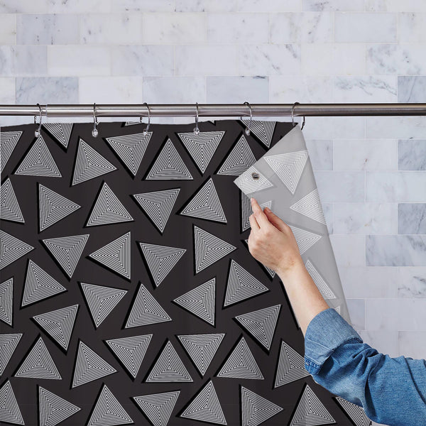 Black White Triangles Washable Waterproof Shower Curtain-Shower Curtains-CUR_SH_EL-IC 5017088 IC 5017088, Abstract Expressionism, Abstracts, Allah, Ancient, Arabic, Architecture, Art and Paintings, Asian, Automobiles, Black, Black and White, Culture, Decorative, Diamond, Digital, Digital Art, Ethnic, Flags, Geometric, Geometric Abstraction, Graphic, Historical, Illustrations, Indian, Islam, Landmarks, Marble and Stone, Medieval, Modern Art, Mughal Art, Patterns, People, Places, Retro, Semi Abstract, Signs, 