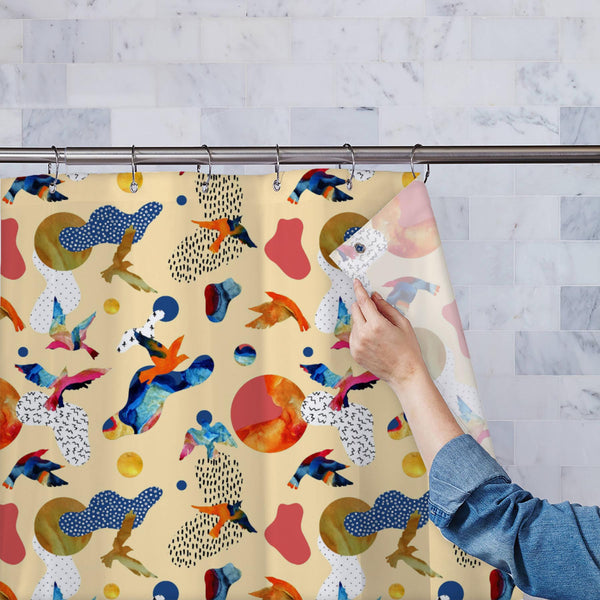 Abstract Flying Bird Washable Waterproof Shower Curtain-Shower Curtains-CUR_SH_EL-IC 5017090 IC 5017090, 80s, Abstract Expressionism, Abstracts, Art and Paintings, Birds, Circle, Collages, Digital, Digital Art, Dots, Geometric, Geometric Abstraction, Graphic, Illustrations, Patterns, Semi Abstract, Signs, Signs and Symbols, Stripes, Watercolour, abstract, flying, bird, washable, waterproof, polyester, shower, curtain, eyelets, art, background, bauhaus, bend, collage, color, colorful, curve, dash, design, do