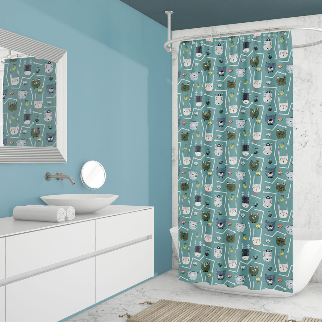 Childish Animals Pattern Washable Waterproof Shower Curtain-Shower Curtains-CUR_SH_EL-IC 5017095 IC 5017095, Animals, Art and Paintings, Baby, Birds, Botanical, Children, Floral, Flowers, Illustrations, Kids, Nature, Patterns, Scandinavian, Scenic, Signs, Signs and Symbols, childish, pattern, washable, waterproof, shower, curtain, animal, art, background, design, bunny, card, character, child, cute, doodle, exotic, fabric, face, fauna, forest, frog, fun, funny, head, hippo, hippopotamus, illustration, jungl