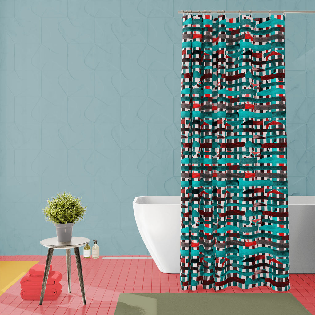 Indigo Blue Geometric Bauhaus D2 Washable Waterproof Shower Curtain-Shower Curtains-CUR_SH_EL-IC 5017152 IC 5017152, Abstract Expressionism, Abstracts, African, Art and Paintings, Cross, Cubism, Culture, Digital, Digital Art, Ethnic, Fashion, Geometric, Geometric Abstraction, Graphic, Grid Art, Illustrations, Modern Art, Patterns, Plaid, Semi Abstract, Sketches, Splatter, Stripes, Traditional, Tribal, Watercolour, World Culture, indigo, blue, bauhaus, d2, washable, waterproof, shower, curtain, abstract, art