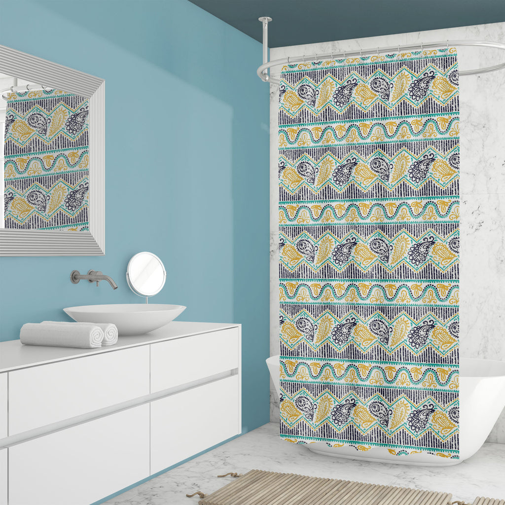 Ethnic Tribal Motif Art D1 Washable Waterproof Shower Curtain-Shower Curtains-CUR_SH_EL-IC 5017157 IC 5017157, Abstract Expressionism, Abstracts, Allah, Ancient, Arabic, Art and Paintings, Black and White, Bohemian, Botanical, Culture, Decorative, Digital, Digital Art, Ethnic, Fashion, Floral, Flowers, Geometric, Geometric Abstraction, Graphic, Historical, Illustrations, Indian, Islam, Medieval, Nature, Paisley, Patterns, Retro, Semi Abstract, Signs, Signs and Symbols, Traditional, Tribal, Vintage, White, W