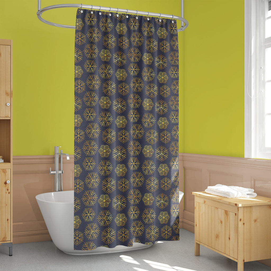 Golden Snowflakes Washable Waterproof Shower Curtain-Shower Curtains-CUR_SH_EL-IC 5017172 IC 5017172, Abstract Expressionism, Abstracts, Ancient, Art and Paintings, Christianity, Festivals and Occasions, Festive, Geometric, Geometric Abstraction, Grid Art, Historical, Holidays, Illustrations, Medieval, Patterns, Retro, Seasons, Semi Abstract, Signs, Signs and Symbols, Vintage, golden, snowflakes, washable, waterproof, shower, curtain, art, pattern, snowflake, abstract, backdrop, background, blue, christmas,