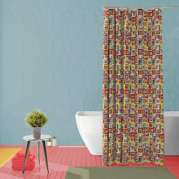 Tribal Embroided Lines Washable Waterproof Shower Curtain-Shower Curtains-CUR_SH_EL-IC 5017202 IC 5017202, African, Black, Black and White, Bohemian, Culture, Drawing, Ethnic, Folk Art, Geometric, Geometric Abstraction, Illustrations, Indian, Mexican, Modern Art, Patterns, Traditional, Tribal, World Culture, embroided, lines, washable, waterproof, polyester, shower, curtain, eyelets, applique, boho, color, colorful, decor, decoration, drawn, embroidery, fabric, folk, handmade, illustration, jacquard, line, 