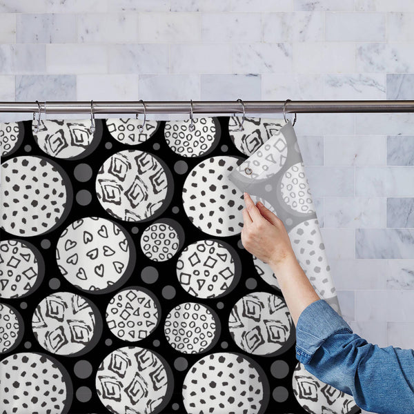 Handmade Pattern Washable Waterproof Shower Curtain-Shower Curtains-CUR_SH_EL-IC 5017212 IC 5017212, Abstract Expressionism, Abstracts, Art and Paintings, Black, Black and White, Circle, Digital, Digital Art, Dots, Drawing, Graphic, Hearts, Illustrations, Love, Patterns, Semi Abstract, Signs, Signs and Symbols, Sketches, Splatter, White, handmade, pattern, washable, waterproof, polyester, shower, curtain, eyelets, abstract, art, background, bold, brush, circles, creative, design, doodle, doodles, dot, drawn