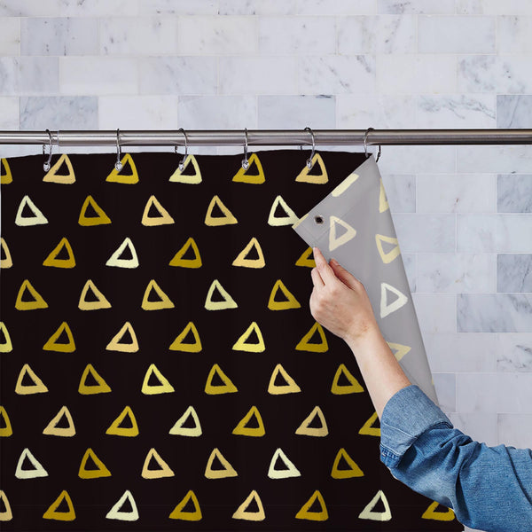 Hand-Drawn Gold Triangles Washable Waterproof Shower Curtain-Shower Curtains-CUR_SH_EL-IC 5017230 IC 5017230, Abstract Expressionism, Abstracts, Art and Paintings, Black, Black and White, Decorative, Digital, Digital Art, Fashion, Geometric, Geometric Abstraction, Graphic, Hand Drawn, Icons, Illustrations, Modern Art, Patterns, Retro, Semi Abstract, Signs, Signs and Symbols, Sketches, Triangles, hand-drawn, gold, washable, waterproof, polyester, shower, curtain, eyelets, abstract, art, backdrop, background,