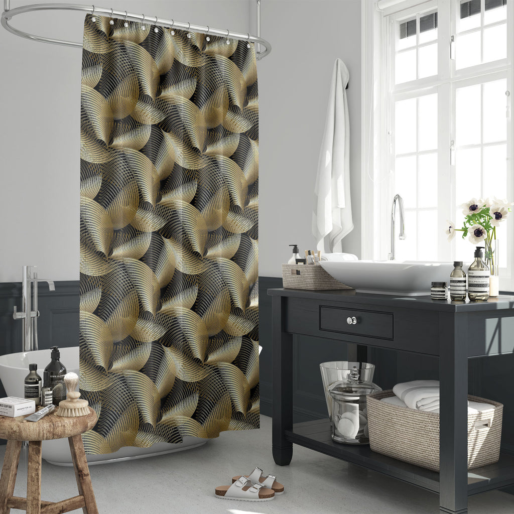 3D Abstract Geometric Swirls Washable Waterproof Shower Curtain-Shower Curtains-CUR_SH_EL-IC 5017274 IC 5017274, 3D, Abstract Expressionism, Abstracts, Art and Paintings, Black, Black and White, Decorative, Digital, Digital Art, Geometric, Geometric Abstraction, Graphic, Grid Art, Illustrations, Modern Art, Patterns, Semi Abstract, Signs, Signs and Symbols, Stripes, Vintage, Metallic, abstract, swirls, washable, waterproof, shower, curtain, art, background, modern, pattern, flowing, gold, metal, paper, seam