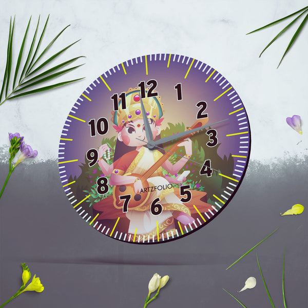 Hindu Goddess Saraswati D4 Quartz Wall Clock | Non-Ticking Silent Movement-Wall Clocks Round-CLK_RD-IC 5017576 IC 5017576, Digital, Digital Art, Goddess Saraswati, Graphic, Hinduism, Religion, Religious, hindu, goddess, saraswati, d4, quartz, round, wall, clock, non-ticking, silent, movement, engineered, wood, for, home, office, bedroom, analog, analogue, birthday, couple, customised, decoration, gift, kids, kitchen, living, number, photo, picture, print, room, size, square, watch, wedding, analog, analogue