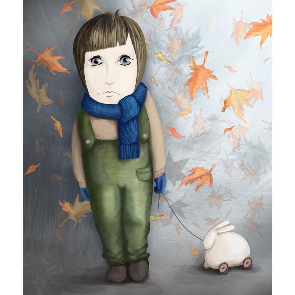 Sad Little Girl With Rabbit Toy Canvas Painting Synthetic Frame-Paintings MDF Framing-AFF_FR-IC 5000334 IC 5000334, Art and Paintings, Baby, Children, Conceptual, Digital, Digital Art, Drawing, Graphic, Illustrations, Individuals, Kids, Paintings, People, Portraits, Seasons, sad, little, girl, with, rabbit, toy, canvas, painting, synthetic, frame, alone, art, autumn, blue, child, childhood, cold, color, concept, desolation, draw, face, female, full, green, grey, hold, illustration, kid, leaves, loneliness, 