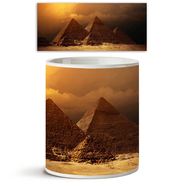 Pyramids In Giza Valley With Yellow Dark Clouds Ceramic Coffee Tea Mug Inside White-Coffee Mugs-MUG-IC 5000721 IC 5000721, African, Ancient, Architecture, Eygptian, Historical, Landmarks, Landscapes, Marble and Stone, Medieval, Places, Scenic, Sunsets, Triangles, Vintage, pyramids, in, giza, valley, with, yellow, dark, clouds, ceramic, coffee, tea, mug, inside, white, egypt, pyramid, egyptian, pharaoh, cairo, africa, antique, archeology, camel, cheops, cloudscape, cloudy, desert, distance, dry, egyptology, 