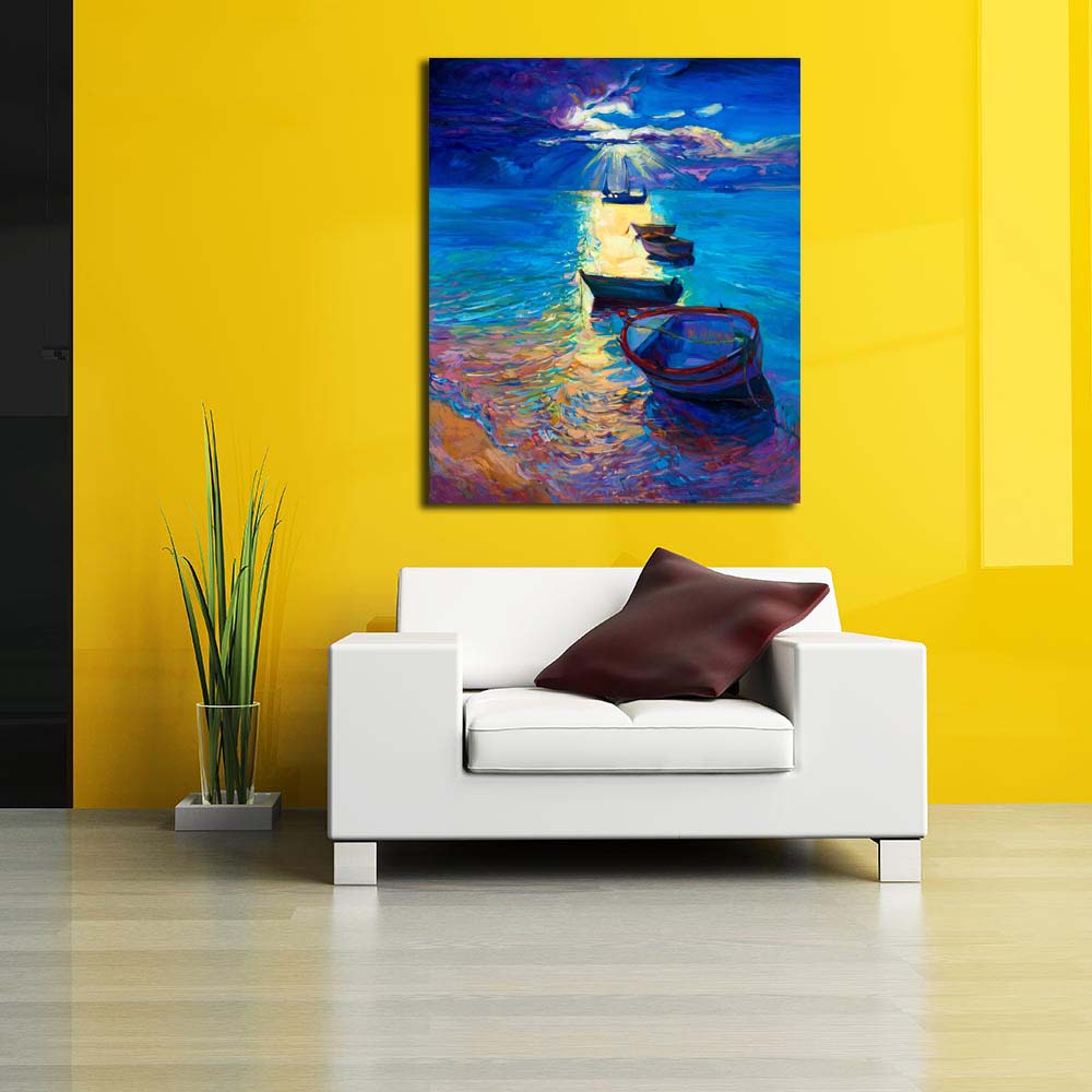 Pitaara Box Abstract Artwork Of Fishing Boats & Sea D2 Canvas Painting  Synthetic Frame