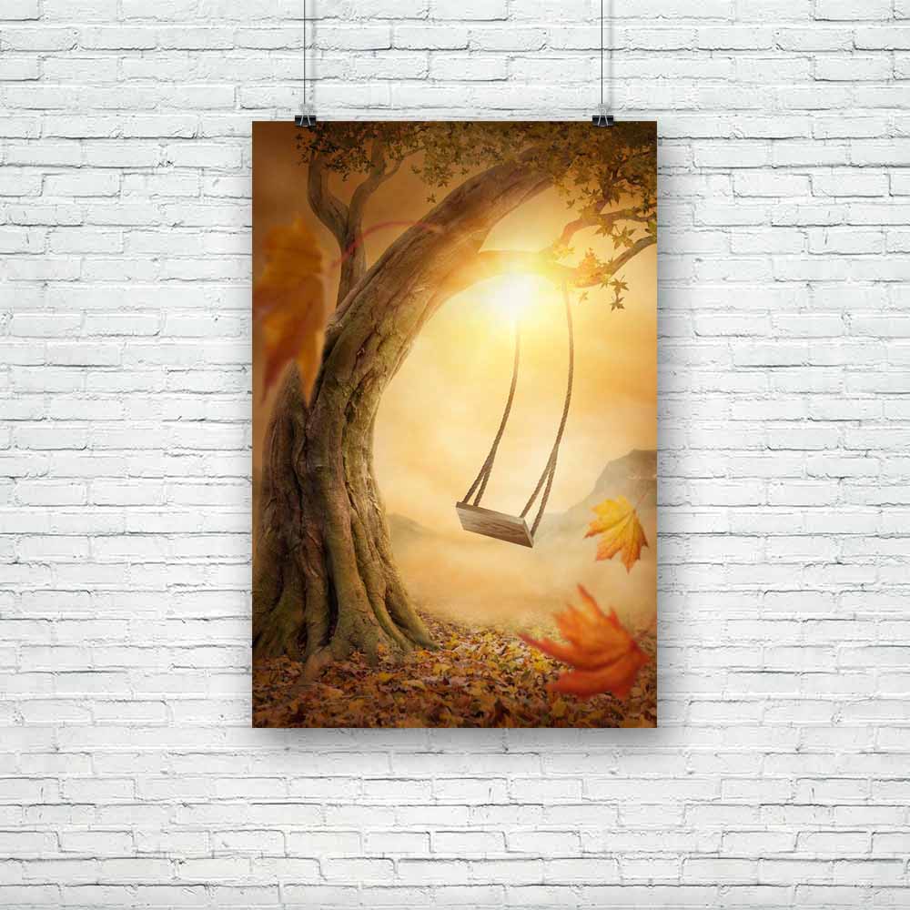 Old Swing Unframed Paper Poster-Paper Posters Unframed-POS_UN-IC 5003584 IC 5003584, Fantasy, Landscapes, Nature, Scenic, Signs and Symbols, Surrealism, Symbols, Wooden, old, swing, unframed, paper, poster, landscape, concept, adventure, alone, autumn, big, bright, childhood, dark, dreams, dreamy, fairy, fairytale, fog, freedom, imagination, imagine, leaves, light, magic, mist, mysterious, mystery, natural, nobody, orange, past, plant, relax, sad, shine, sun, surreal, swinging, symbol, tale, tree, wild, woo