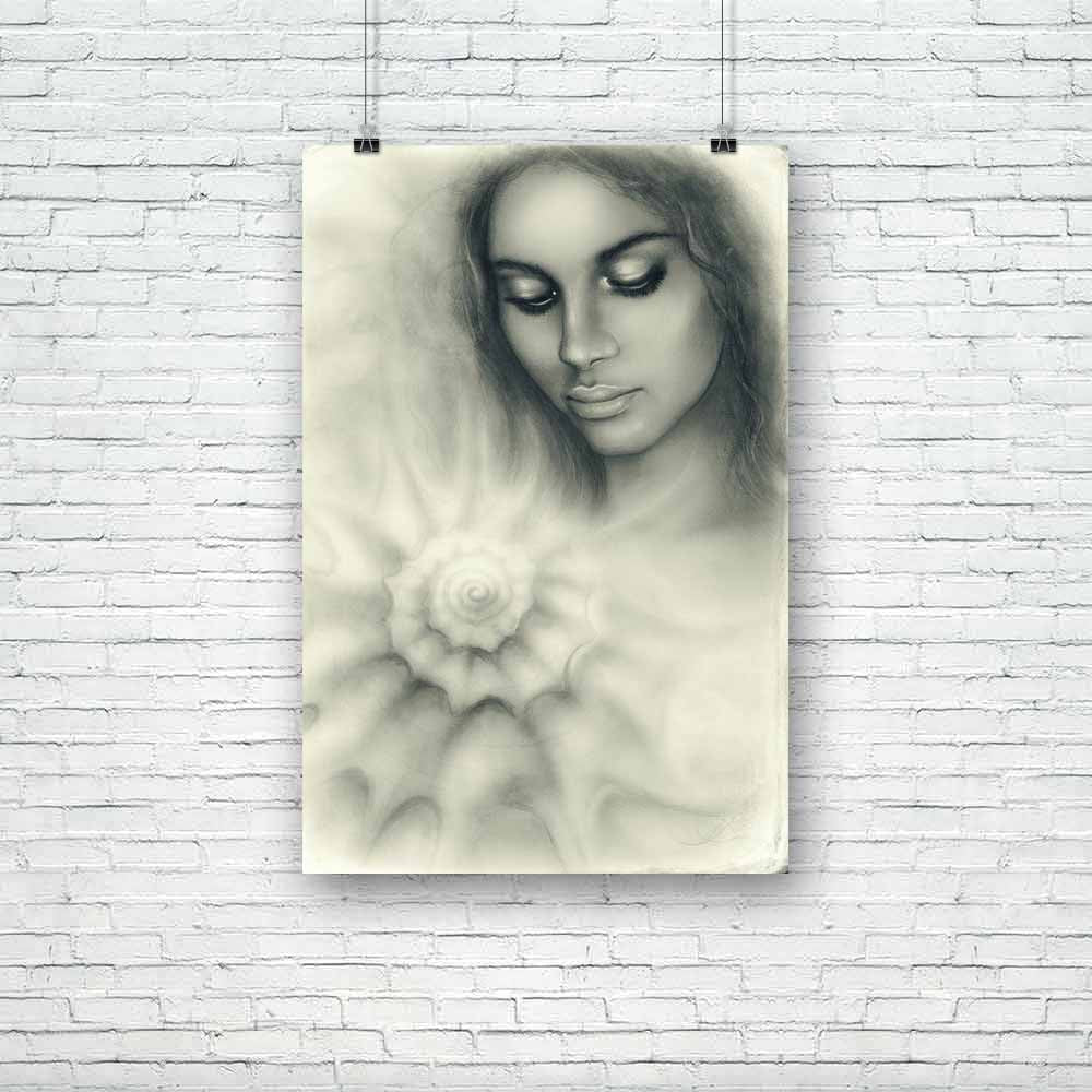 Woman Meditating Upon A Spiraling Seashell Unframed Paper Poster-Paper Posters Unframed-POS_UN-IC 5004185 IC 5004185, Ancient, Art and Paintings, Black, Black and White, God Ram, Historical, Individuals, Inspirational, Medieval, Motivation, Motivational, Nature, Paintings, Portraits, Religion, Religious, Retro, Scenic, Spiritual, Vintage, White, woman, meditating, upon, a, spiraling, seashell, unframed, paper, poster, beautiful, airbrush, portrait, young, closed, eyes, vinobranie, variant, art, artist, artw