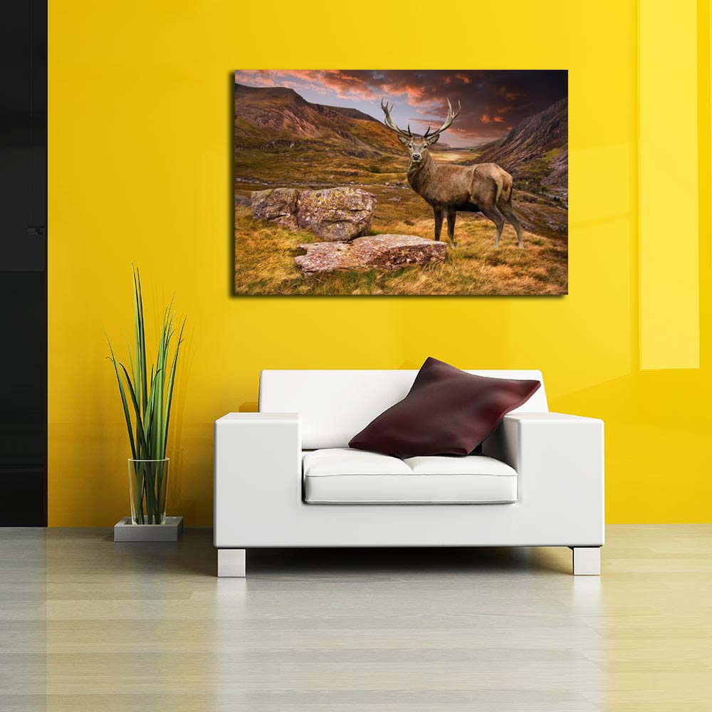 ArtzFolio Deer at Sunset Unframed Premium Canvas Painting-Paintings Un –