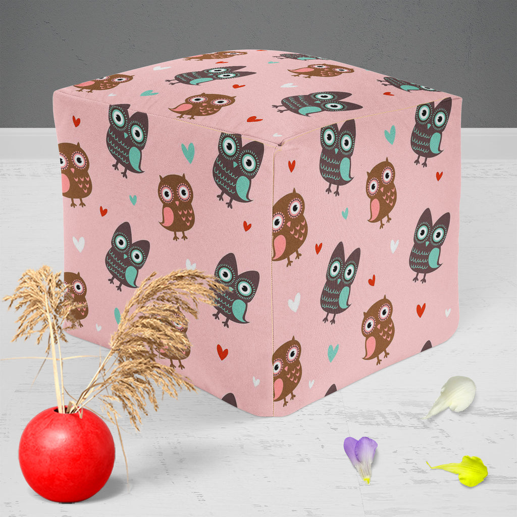 Owls & Hearts Footstool Footrest Puffy Pouffe Ottoman Bean Bag | Canvas Fabric-Footstools-FST_CB_BN-IC 5007232 IC 5007232, Abstract Expressionism, Abstracts, Ancient, Animals, Animated Cartoons, Art and Paintings, Birds, Caricature, Cartoons, Decorative, Hearts, Historical, Holidays, Illustrations, Love, Medieval, Modern Art, Patterns, Retro, Romance, Semi Abstract, Signs, Signs and Symbols, Vintage, Wedding, owls, footstool, footrest, puffy, pouffe, ottoman, bean, bag, canvas, fabric, pattern, cute, owl, s