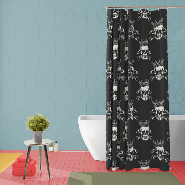 Crown Skull Washable Waterproof Shower Curtain-Shower Curtains-CUR_SH-IC 5007279 IC 5007279, Ancient, Animated Cartoons, Art and Paintings, Black, Black and White, Caricature, Cartoons, Fashion, Historical, Icons, Illustrations, Love, Medieval, Patterns, Romance, Signs, Signs and Symbols, Symbols, Vintage, crown, skull, washable, waterproof, polyester, shower, curtain, eyelets, pattern, seamless, skulls, calavera, with, art, backgrounds, bone, cartoon, castle, decoration, element, fabric, history, icon, ill
