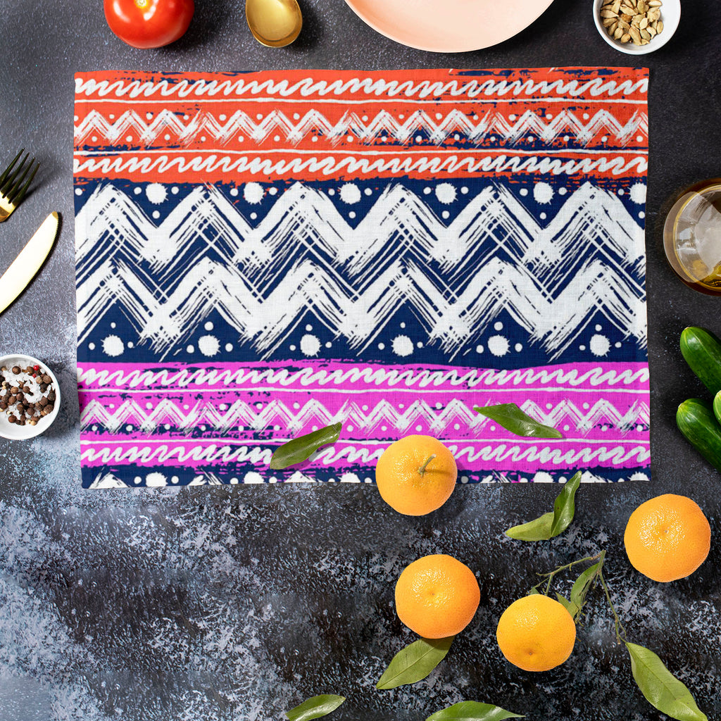 Bold Zigzag Table Mat Placemat-Table Place Mats Fabric-MAT_TB-IC 5007506 IC 5007506, Christianity, Culture, Ethnic, Fashion, Illustrations, Patterns, Stripes, Traditional, Tribal, World Culture, bold, zigzag, table, mat, placemat, vector, seamless, pattern, hand, painted, brushstrokes, bright, colors, print, wallpaper, fall, winter, fabric, textile, christmas, wrapping, paper, artzfolio, table mats for dining table, table mat, table mats, placemats, placemats set of 6, dinning table mat, table mats set of 6