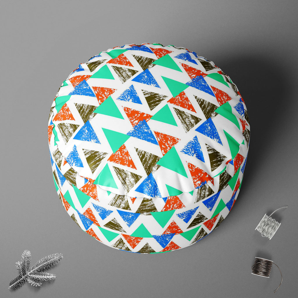 Mixed Triangled D2 Footstool Footrest Puffy Pouffe Ottoman Bean Bag | Canvas Fabric-Footstools-FST_CB_BN-IC 5007536 IC 5007536, Abstract Expressionism, Abstracts, African, Ancient, Art and Paintings, Aztec, Bohemian, Brush Stroke, Chevron, Culture, Ethnic, Eygptian, Geometric, Geometric Abstraction, Graffiti, Hand Drawn, Historical, Medieval, Mexican, Modern Art, Patterns, Retro, Semi Abstract, Signs, Signs and Symbols, Splatter, Traditional, Triangles, Tribal, Vintage, Watercolour, World Culture, mixed, tr