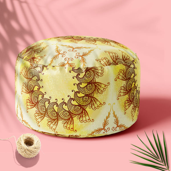 Ethnic Circular Ornament D2 Footstool Footrest Puffy Pouffe Ottoman Bean Bag | Canvas Fabric-Footstools-FST_CB_BN-IC 5007561 IC 5007561, Abstract Expressionism, Abstracts, Allah, Arabic, Art and Paintings, Asian, Botanical, Circle, Cities, City Views, Culture, Drawing, Ethnic, Floral, Flowers, Geometric, Geometric Abstraction, Hinduism, Illustrations, Indian, Islam, Mandala, Nature, Paintings, Patterns, Retro, Semi Abstract, Signs, Signs and Symbols, Symbols, Traditional, Tribal, World Culture, circular, or