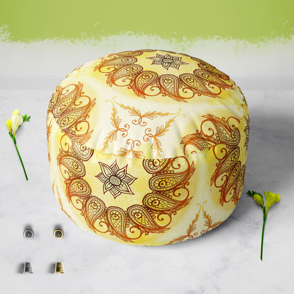 Ethnic Circular Ornament D3 Footstool Footrest Puffy Pouffe Ottoman Bean Bag | Canvas Fabric-Footstools-FST_CB_BN-IC 5007562 IC 5007562, Abstract Expressionism, Abstracts, Allah, Arabic, Art and Paintings, Asian, Botanical, Circle, Cities, City Views, Culture, Drawing, Ethnic, Floral, Flowers, Geometric, Geometric Abstraction, Hinduism, Illustrations, Indian, Islam, Mandala, Nature, Paintings, Patterns, Retro, Semi Abstract, Signs, Signs and Symbols, Symbols, Traditional, Tribal, World Culture, circular, or