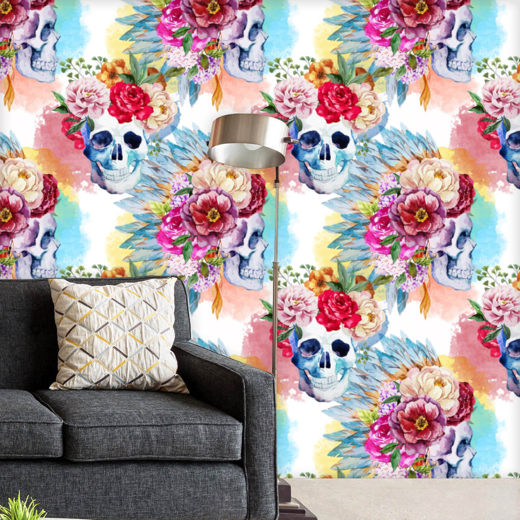 Amazoncom Colorful Skull and Flower Mix Print Design PVC Wallpaper  Removable SelfAdhesive Contact Paper Peel and Stick Waterproof Wallpaper  Indoor Decoration Living Room TV Backdrop  Tools  Home Improvement