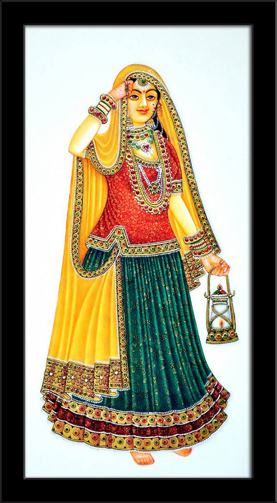 Indian Woman with Lantern Painting Poster Frame